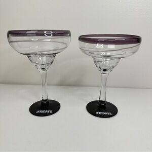 Pair of TGI Fridays Margarita Stemmed Glasses Purple Swirl